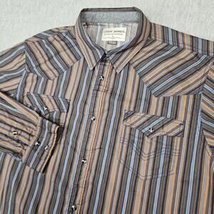 Cody James Shirt Mens 2XL Brown Striped Button-Up Western Long Sleeve Casual
